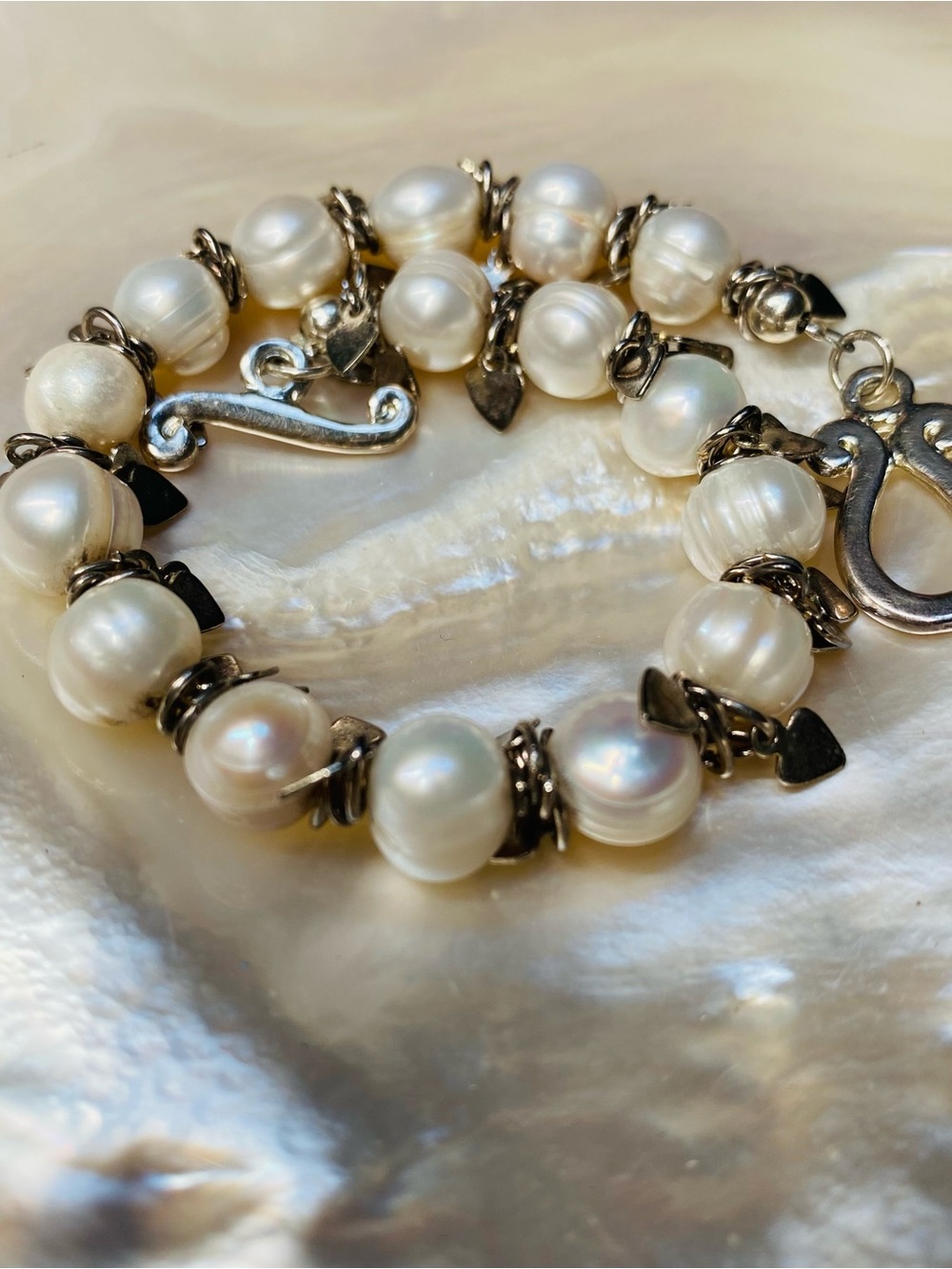Freshwater Pearls Bracelet Heart Charms Gift